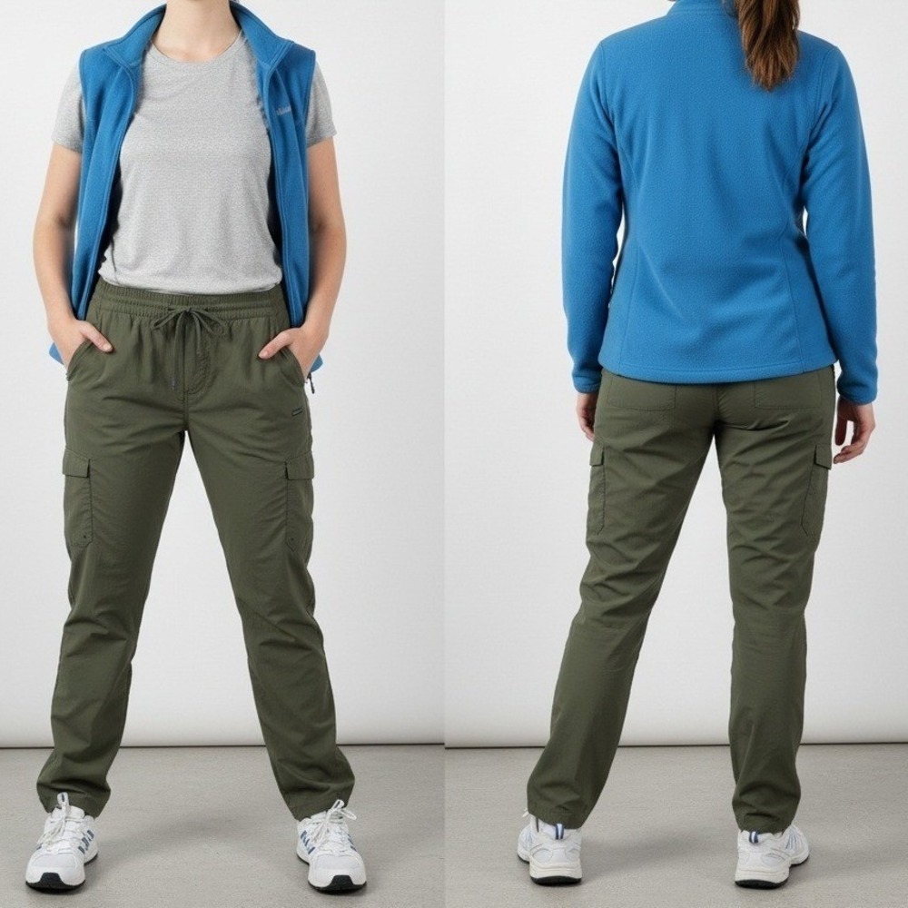 Columbia Women's XL‎ Olive Green Hiking Cargo Pants Lightweight Drawstring Waist